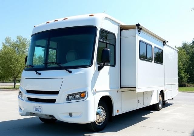 A large Class A RV looking brand new after a complete exterior detail